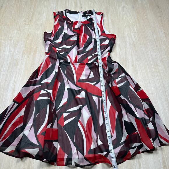 Banana Republic Red Black Abstract Print Keyhole Sleeveless Knee Length Dress 2 - Picture 6 of 12